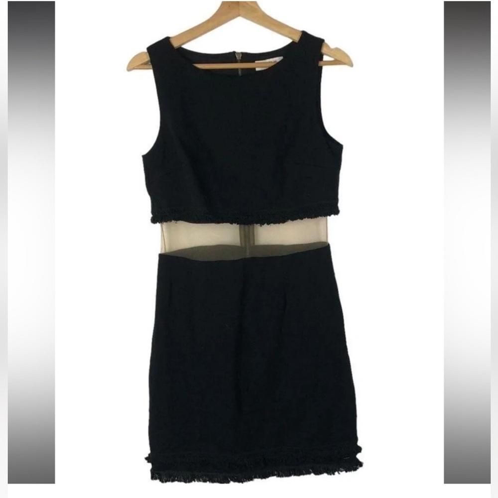 🎉Bailey/44 Dress w/ Sheer Panel w/ Double Fringe @ Hem & Fringe Above Panel SzL - Picture 3 of 10